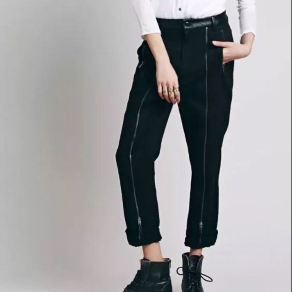 Free People all over zipper leather trim pants